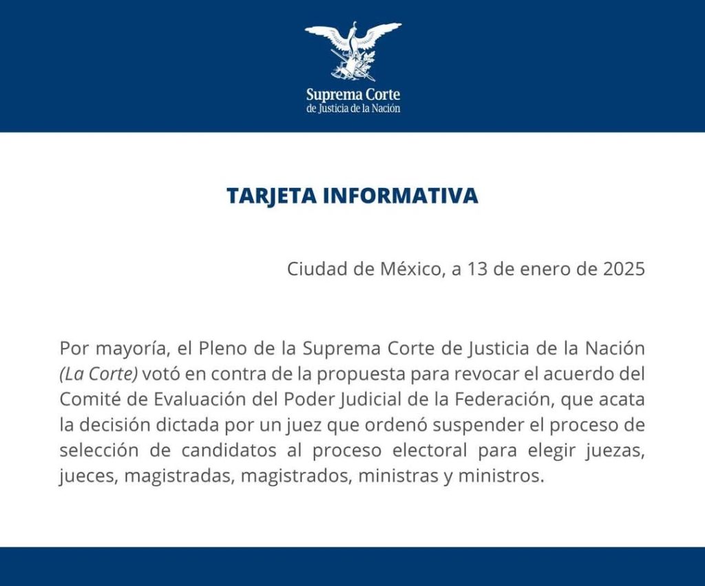SUSPENDE SCJN PROCESO NACIONAL DE ELECCIÓN DE JUECES